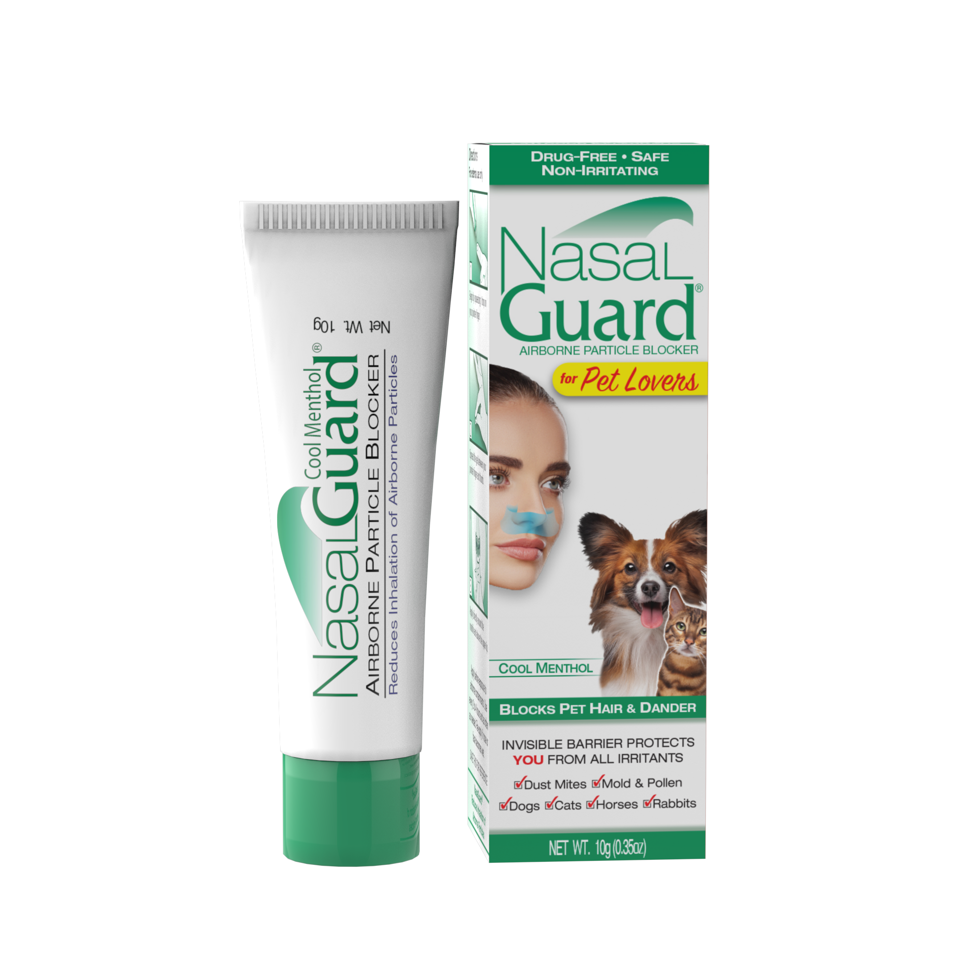 NasalGuard For Pet Lovers, Airborne Particle Blocker | Cool Menthol | 10g Tube